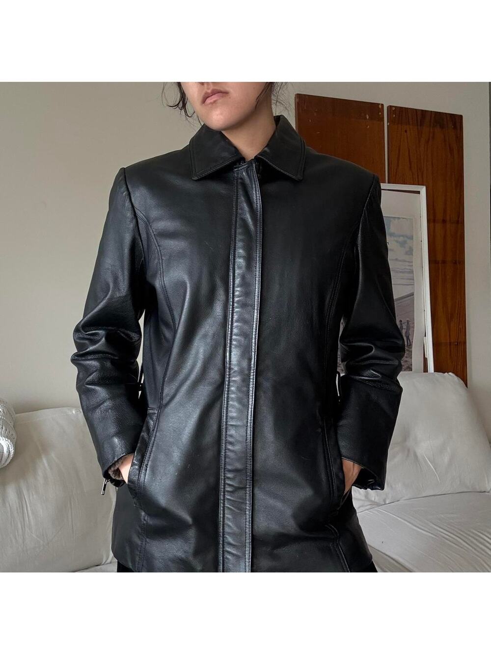 Black vintage leather jacket